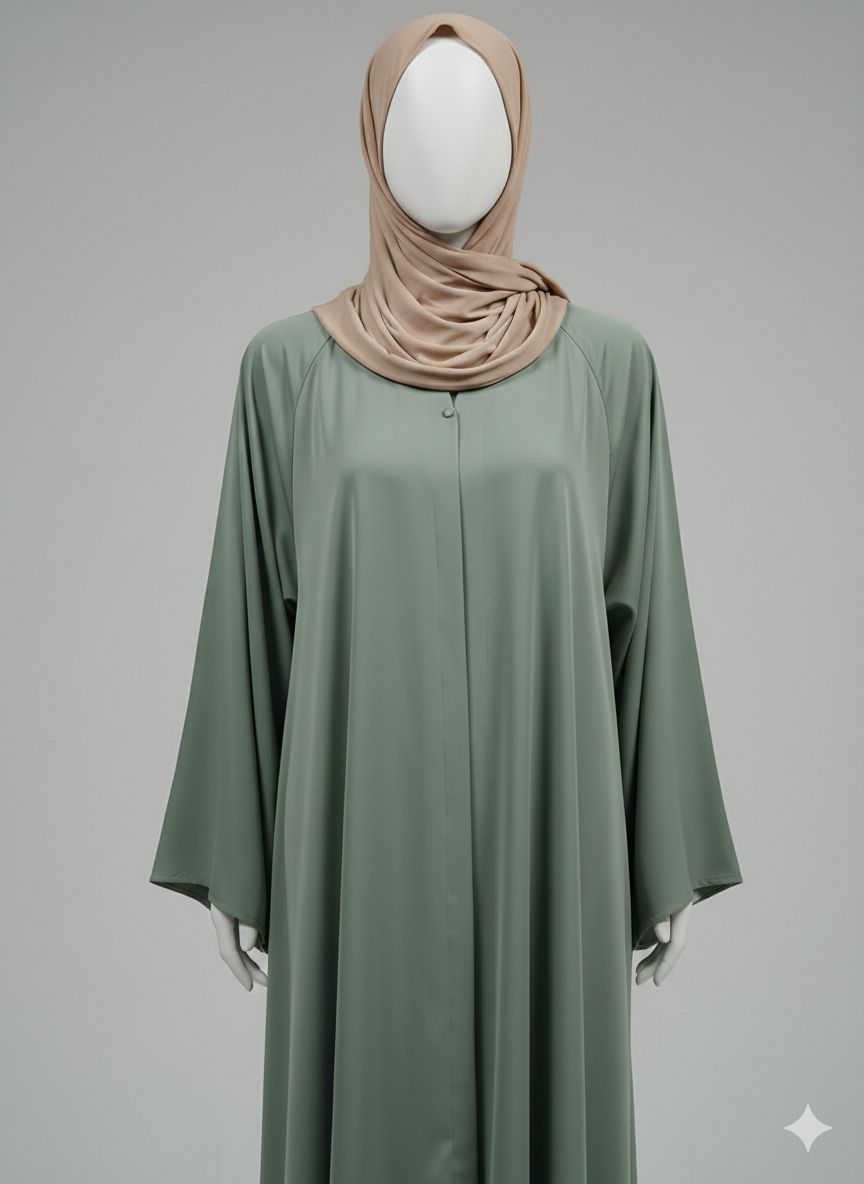 Pista Green Abaya Front Open