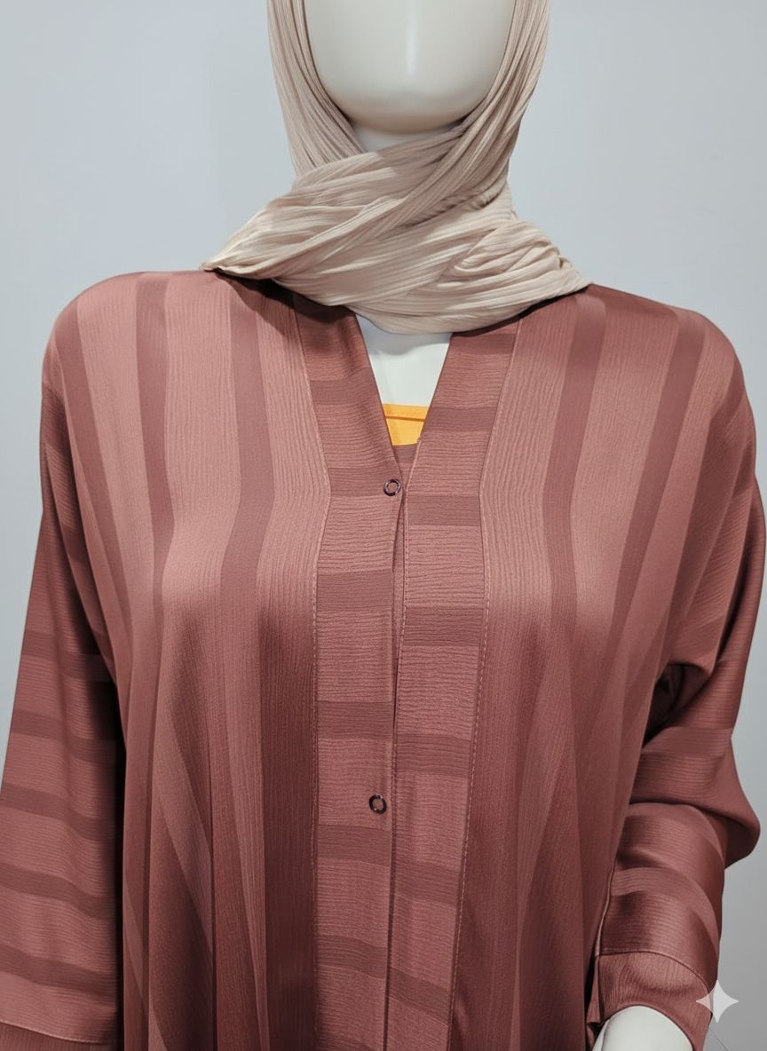 Sienna Brown Front Open Striped Abaya