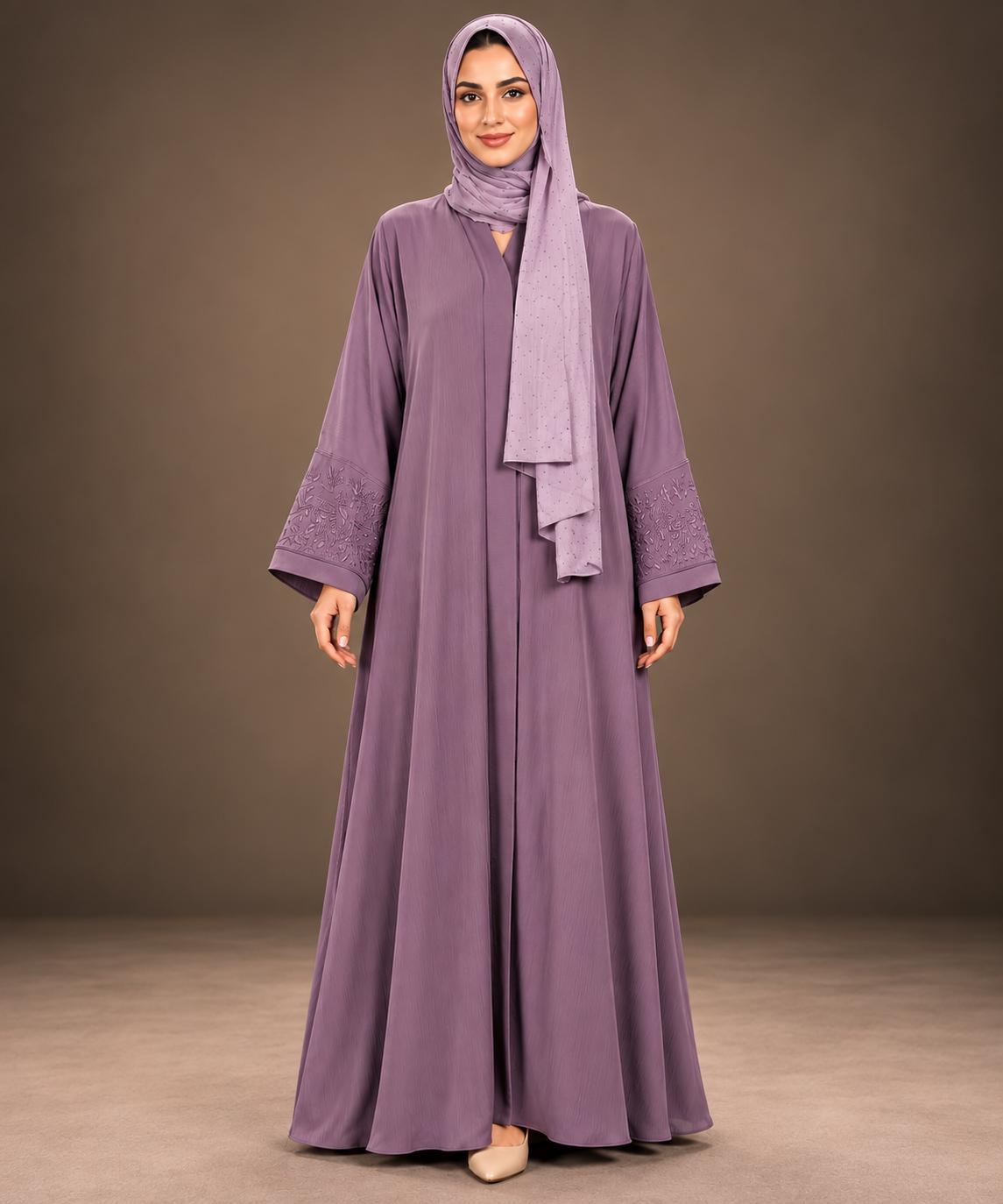 Mauve Purple Floral Vine Embroidered Abaya