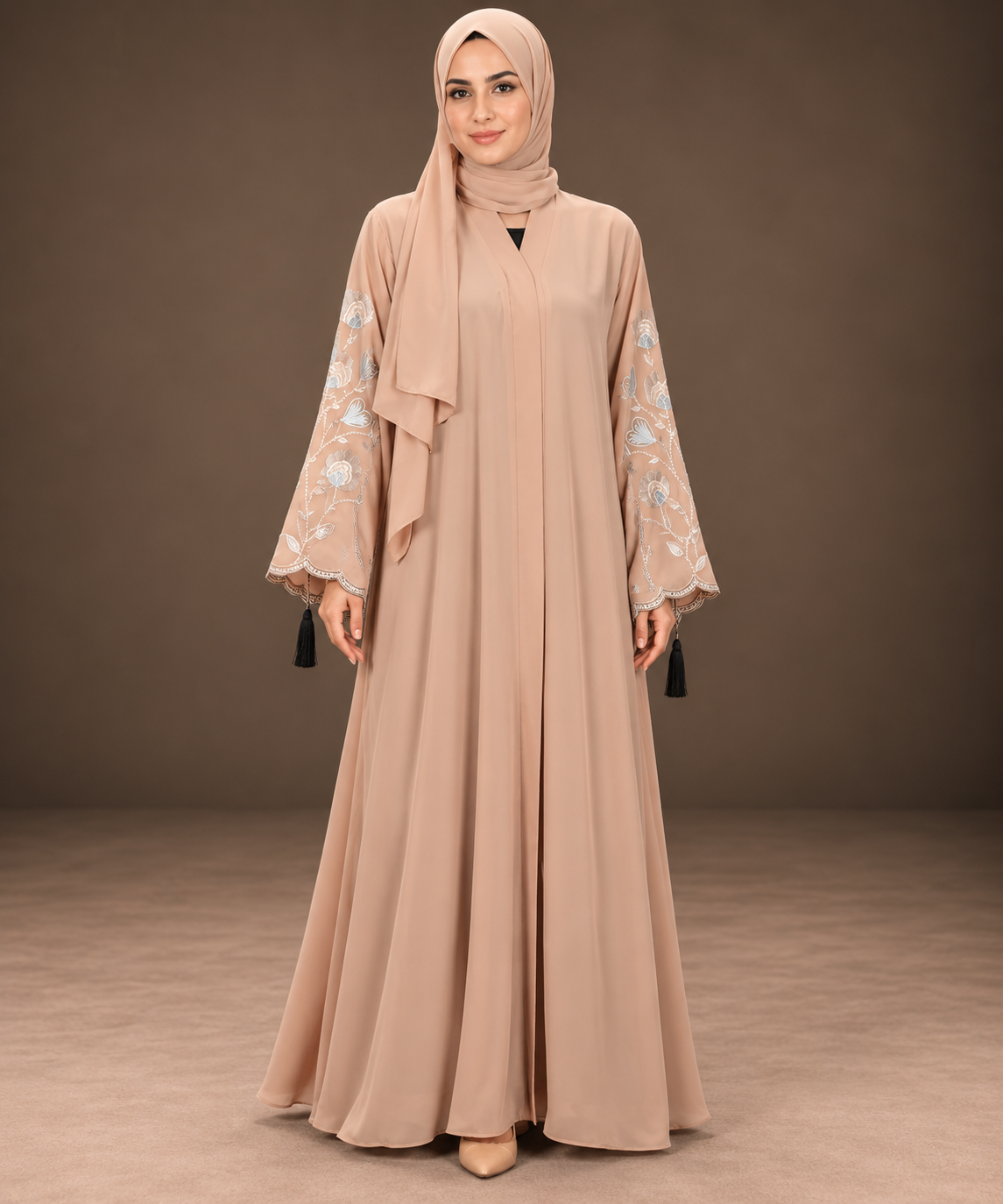 Peach Rose Vine Embroidered Abaya