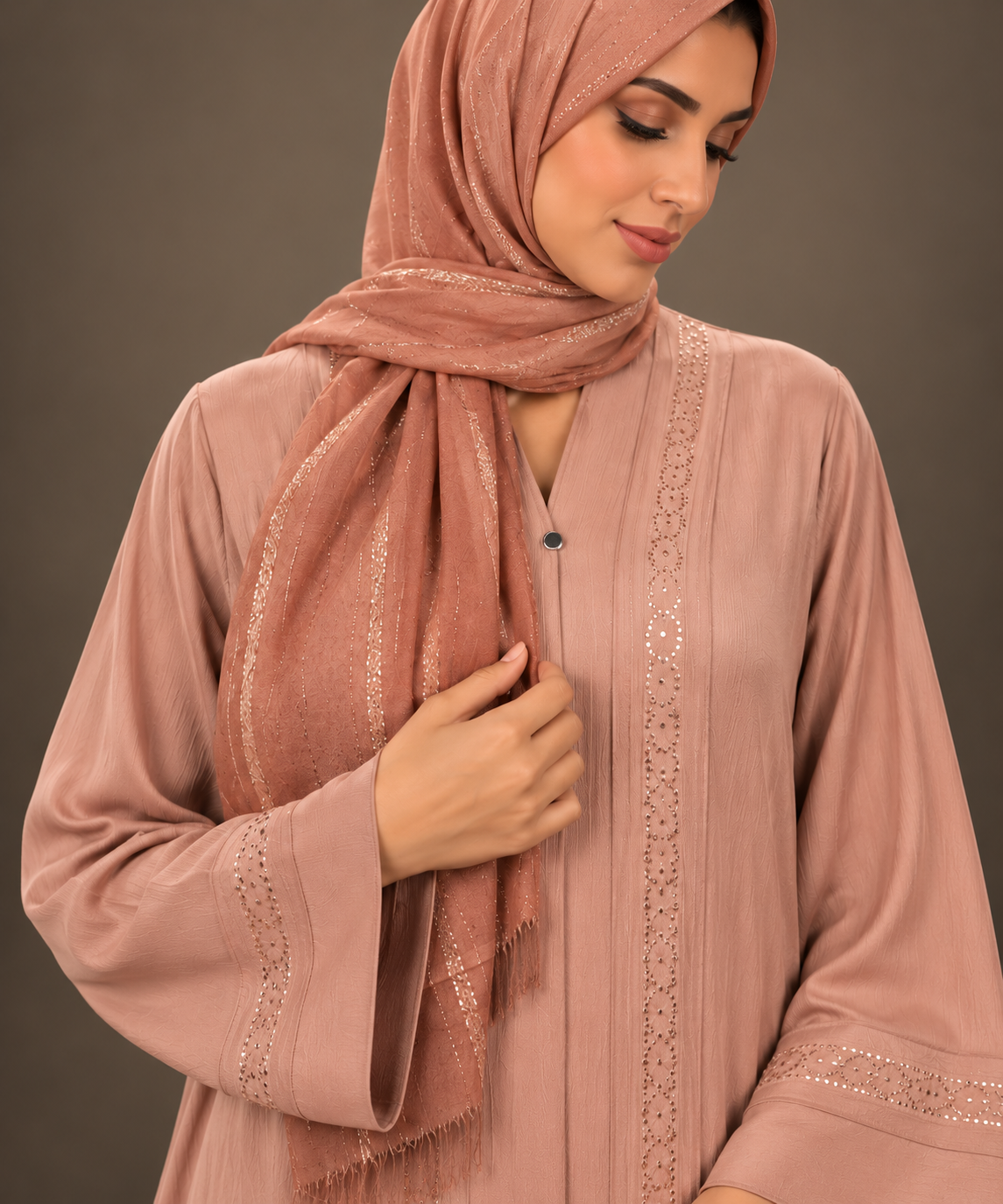 Rose Gold Crystal Beaded Abaya