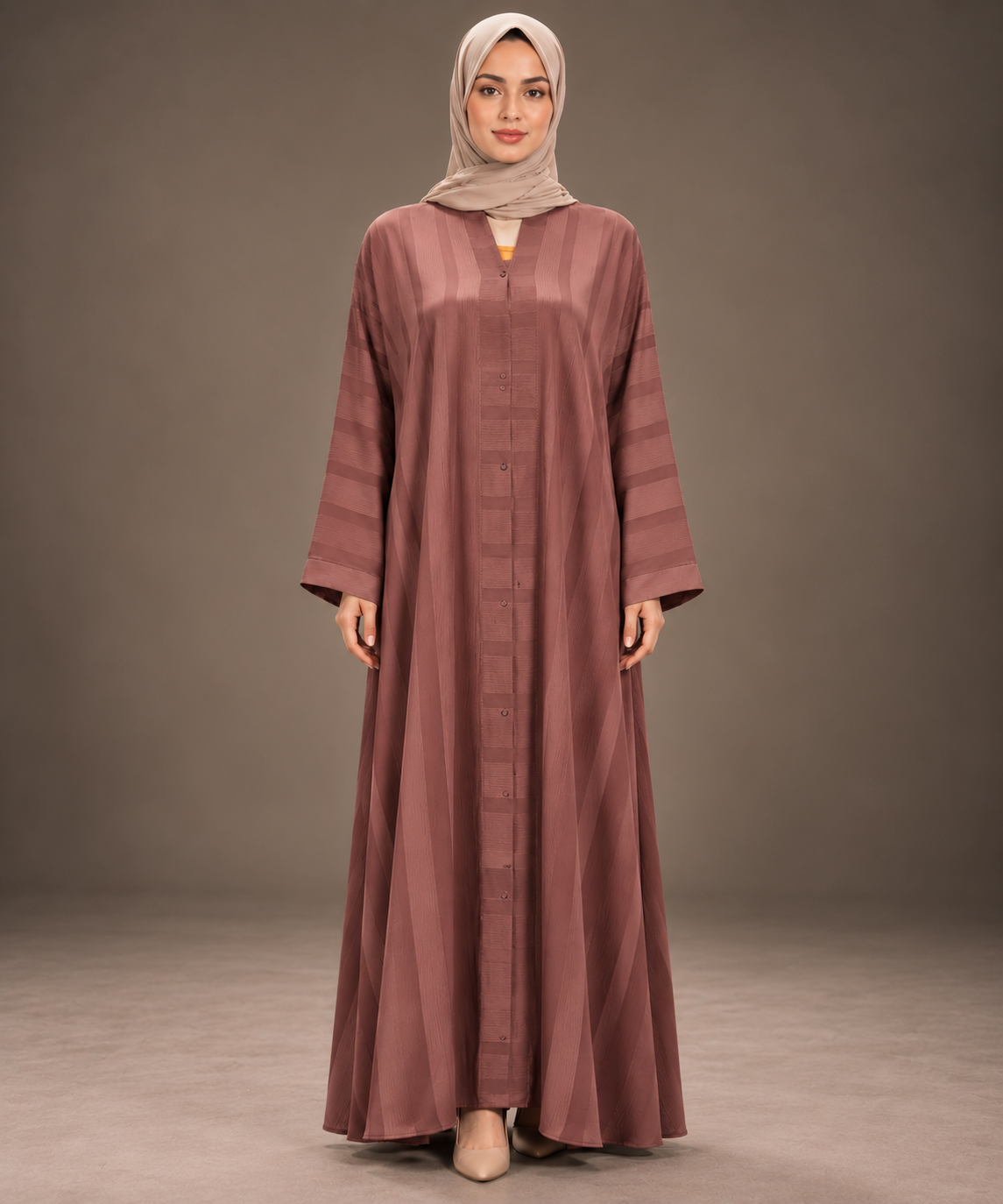 Sienna Brown Striped Abaya