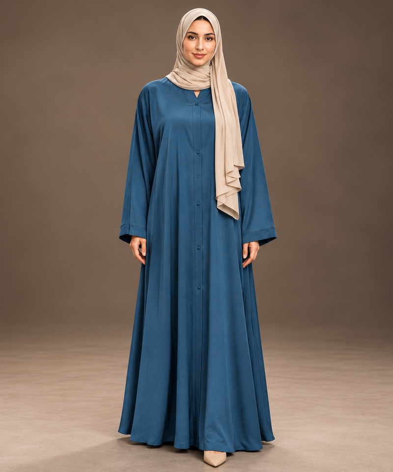 Steel Blue Crystal Vine Trim Abaya