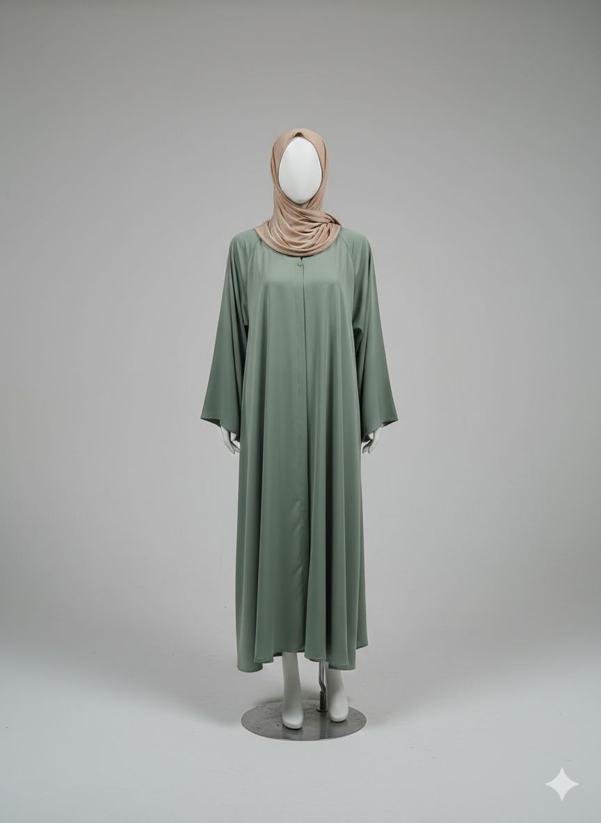 Pista Green Abaya Front Open