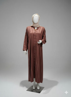 Sienna Brown Front Open Striped Abaya
