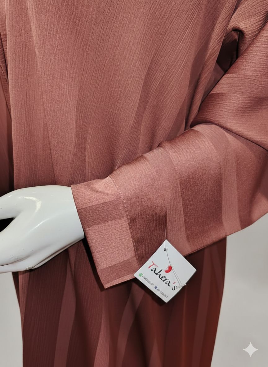 Sienna Brown Front Open Striped Abaya