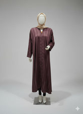 Wine Purple Front Open Striped Abaya
