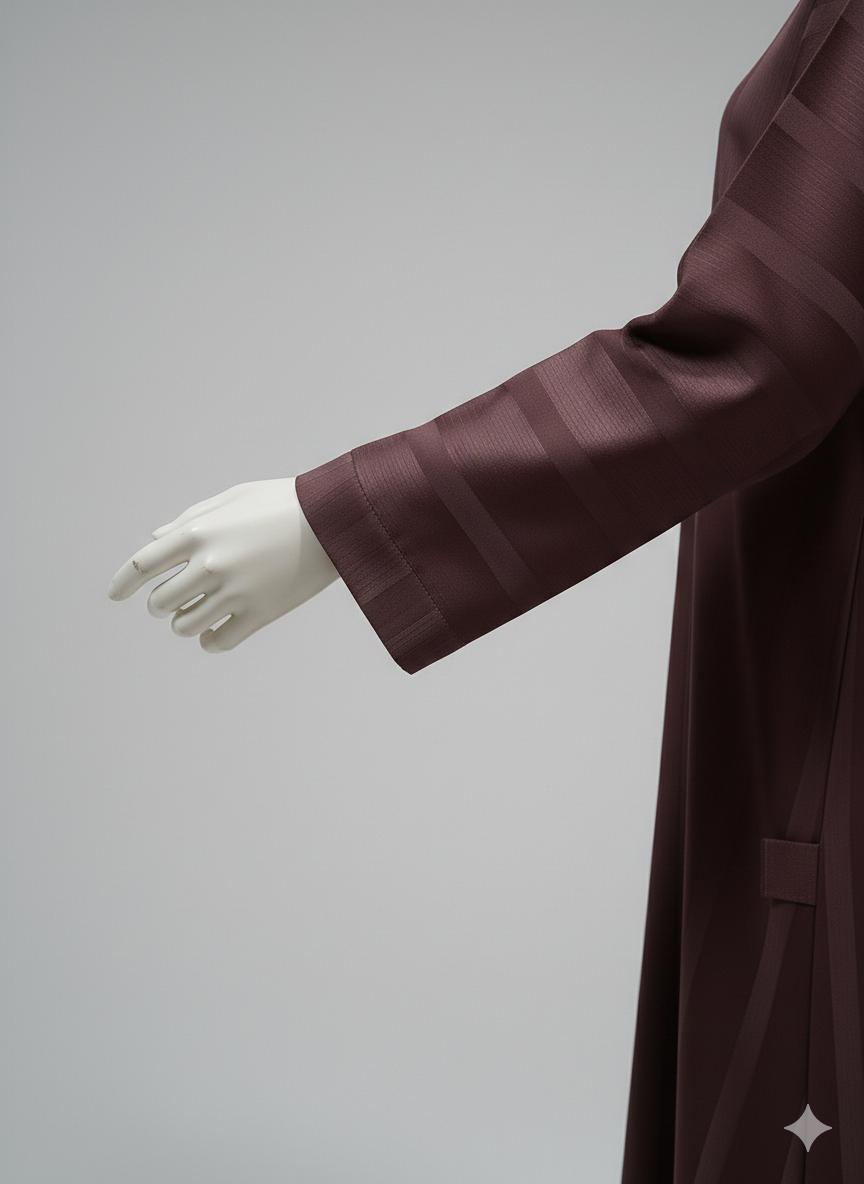 Wine Purple Front Open Striped Abaya