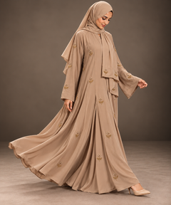 Cashmere Brown Gold Crusted Embroidery Abaya — Tahera's modest wear Pakistan