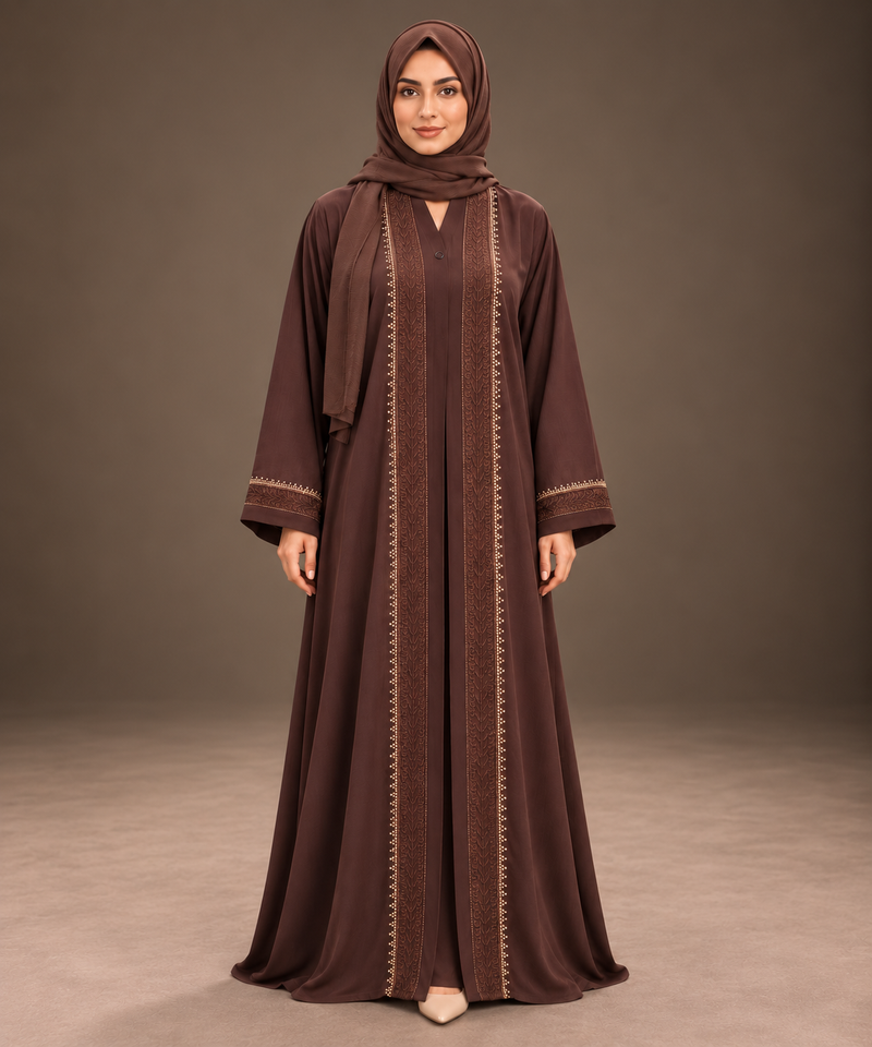 Chocolate Brown Feather Vine Trim Abaya