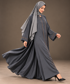 Charcoal Grey Crystal Trim Abaya — Tahera's modest wear Pakistan