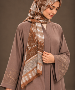 Golden Feather Embroidered Abaya with Printed Hijab — Tahera's modest wear Pakistan