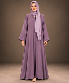 Mauve Purple Floral Vine Embroidered Abaya — Tahera's modest wear Pakistan