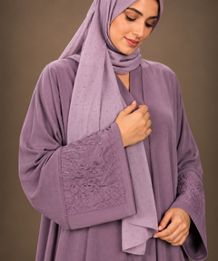 Mauve Purple Floral Vine Embroidered Abaya — Tahera's modest wear Pakistan