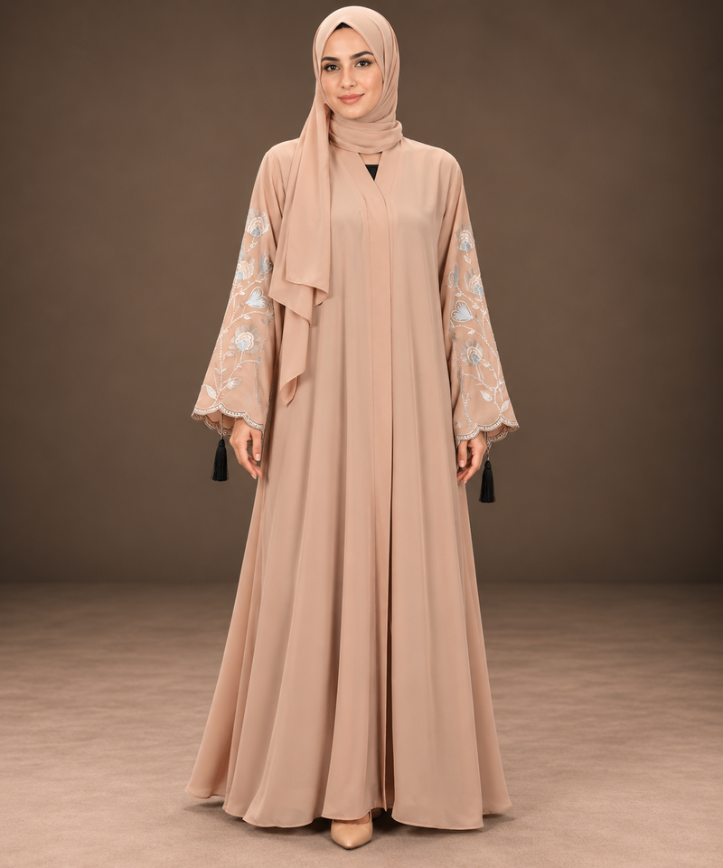 Peach Rose Vine Embroidered Abaya
