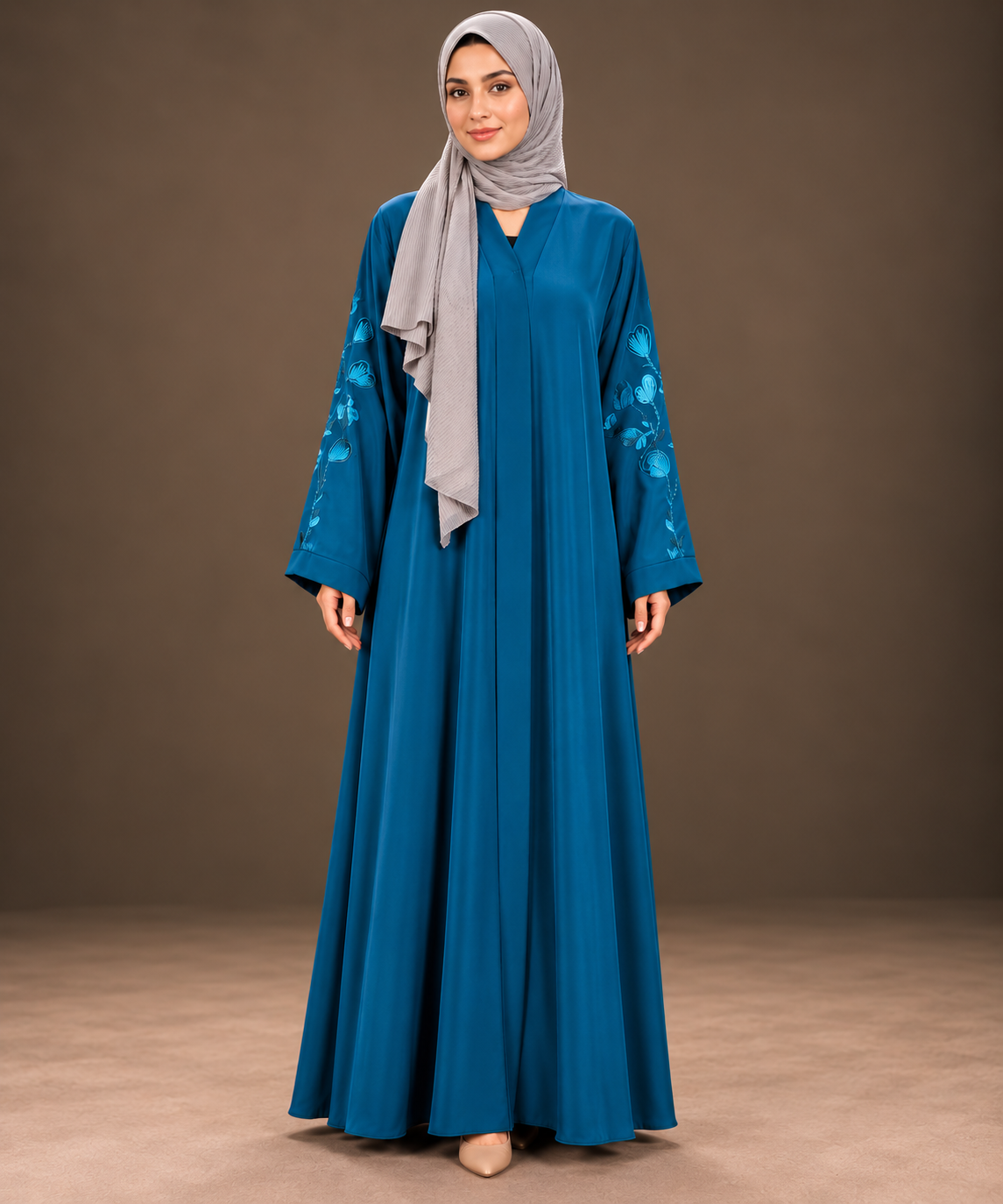 Peacock Blue Embroidered Abaya