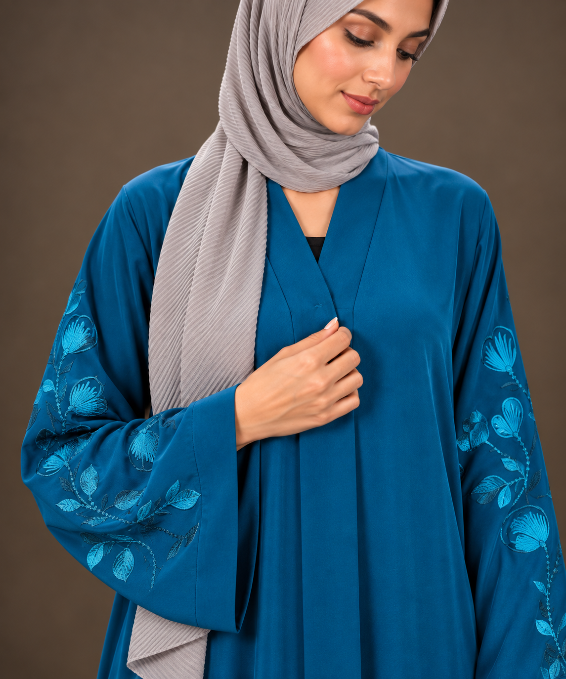 Peacock Blue Embroidered Abaya