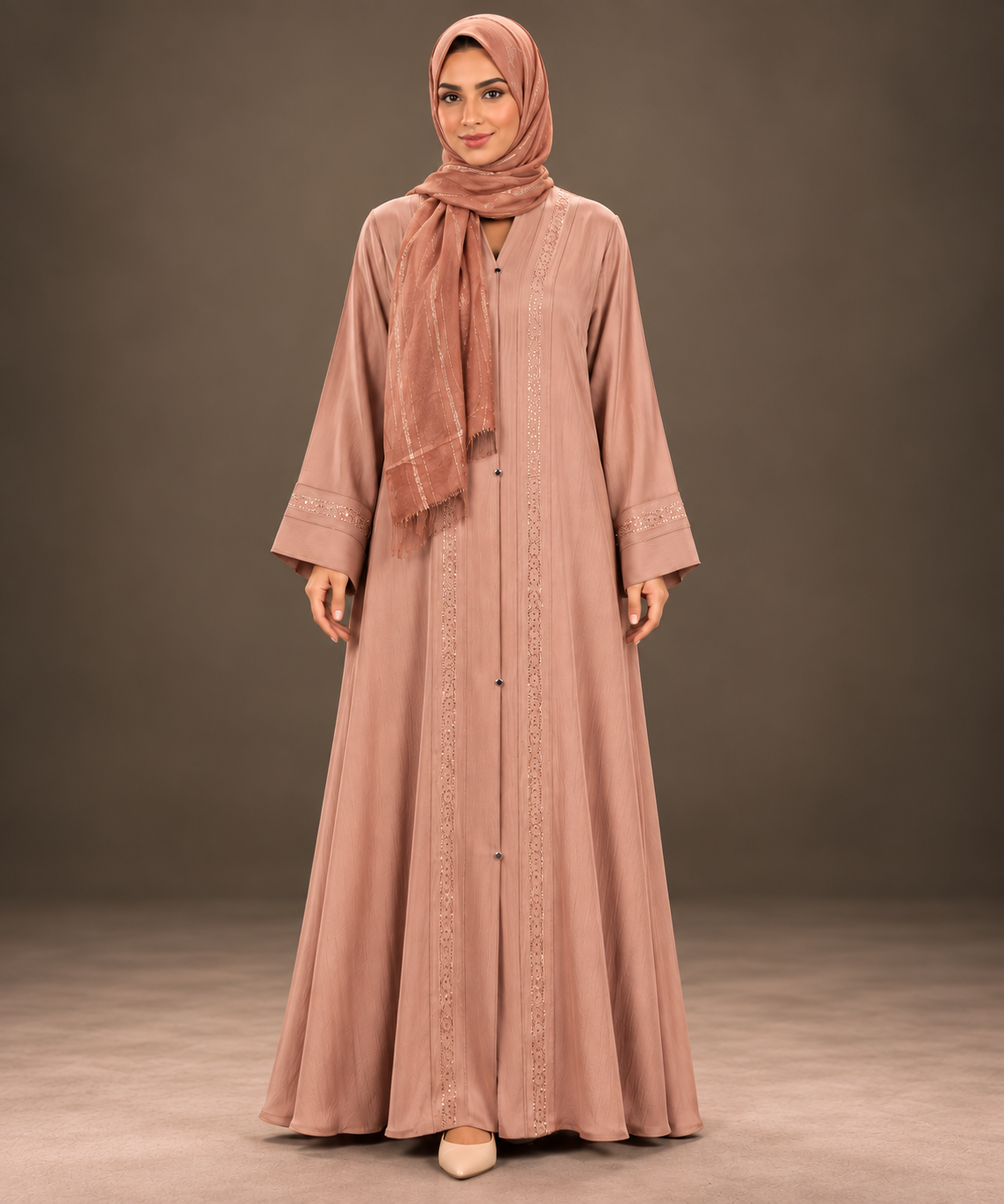 Rose Gold Crystal Beaded Abaya