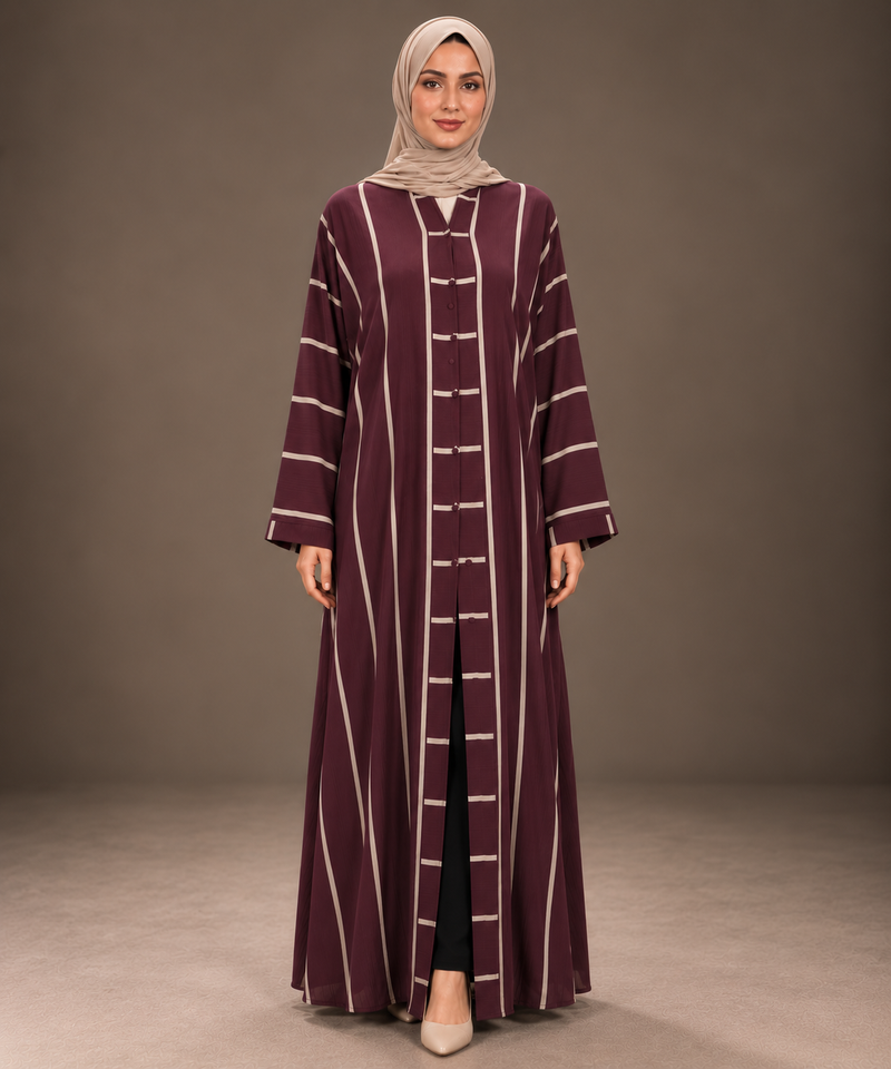 Umber Red & White Striped Abaya