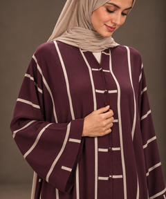 Umber Red & White Striped Abaya — Tahera's modest wear Pakistan