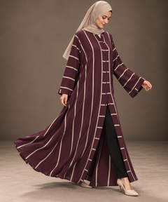 Umber Red & White Striped Abaya — Tahera's modest wear Pakistan