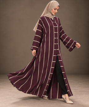 Umber Red &amp; White Striped Abaya