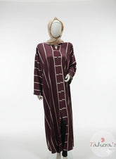 Red Umber White Striped Front Open Abaya