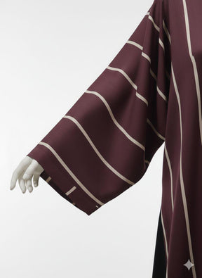 Red Umber White Striped Front Open Abaya