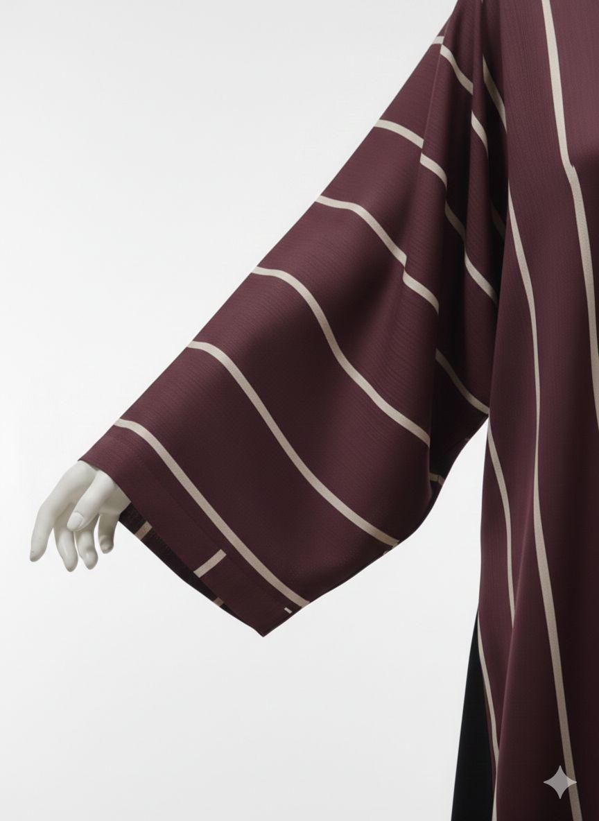Red Umber White Striped Front Open Abaya