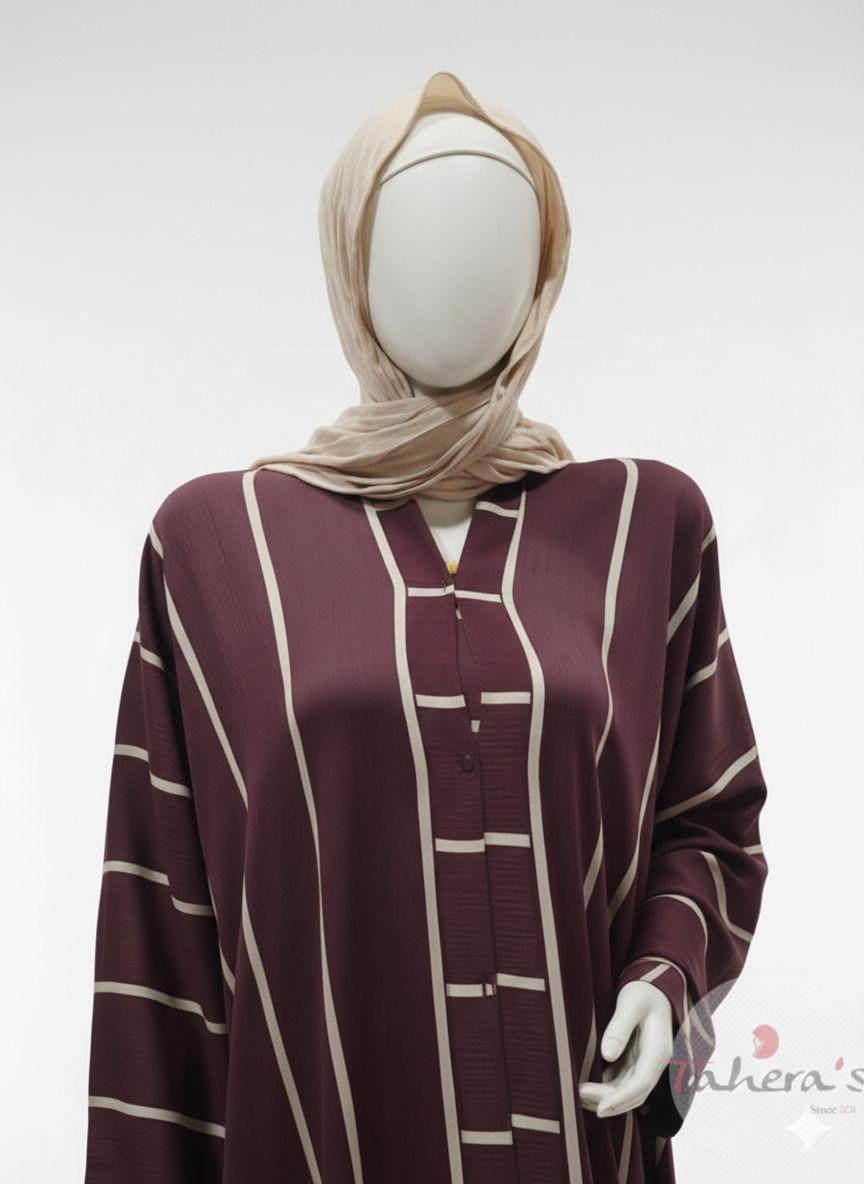 Red Umber White Striped Front Open Abaya